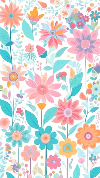 Colorful flowers pattern drawing cartoon artwork background