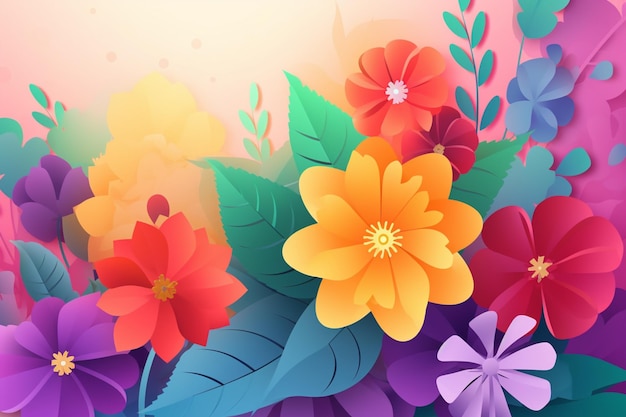 Colorful flowers on a pink background