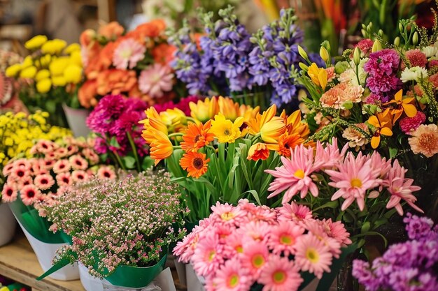 Colorful flowers for sale at the flower market