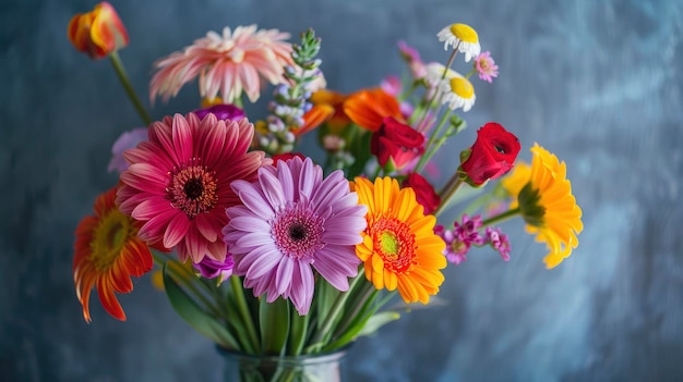 Colorful flowers in a vase Mothers Day concept