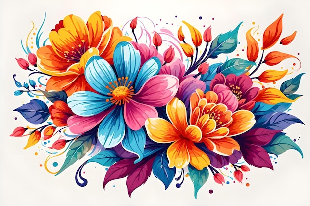 colorful flowers vector art watercolor effect