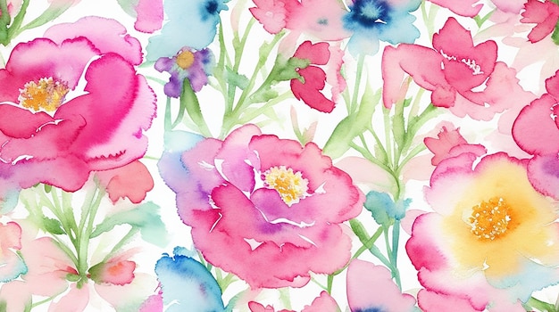 Colorful flowers watercolor seamless patterns