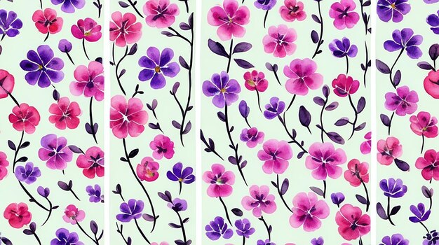 Colorful flowers watercolor seamless patterns