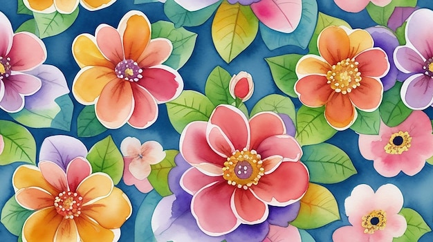 Colorful flowers watercolor seamless patterns