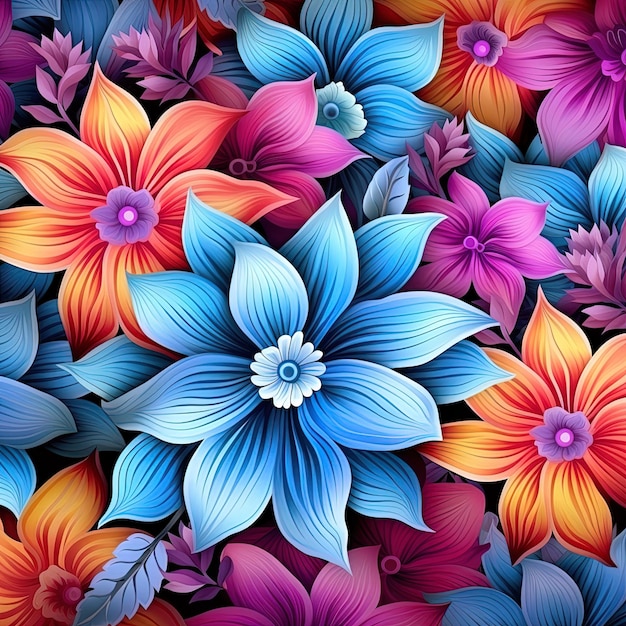 colorful flowers with the title " spring " in blue and pink.