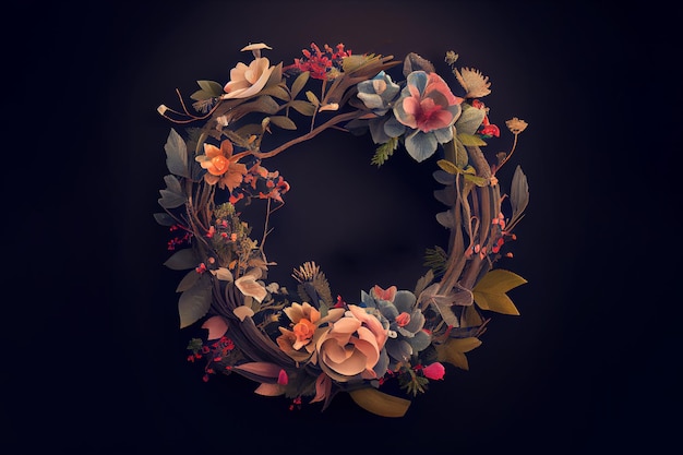 Colorful flowers wreath Generative Ai