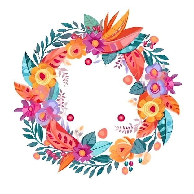 Colorful flowers wreath Generative ai