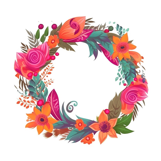 Colorful flowers wreath Generative ai