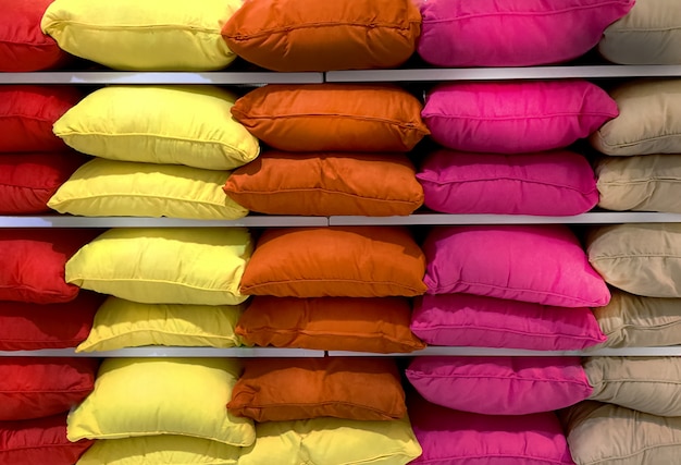 Colorful Fluffy Pillows on Shelves