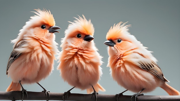 красочные пушистые тропические птицы персикового цвета