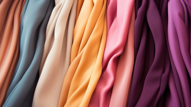 色とりどりの折りたたまれた布が一列に並びます