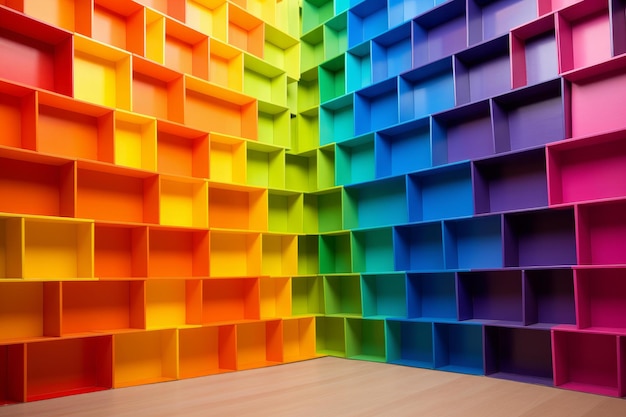 Photo colorful folders wooden bookshelves generate ai