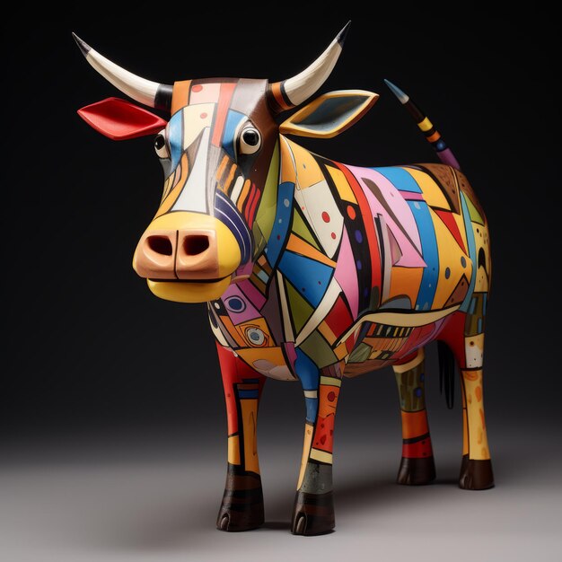 Colorful Folk Art Cow Sculpture Inspired By Picasso