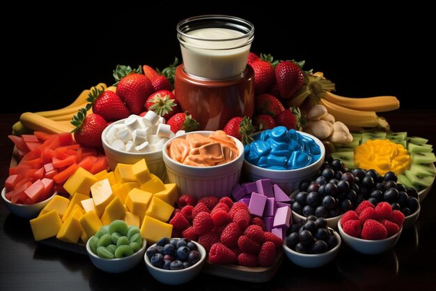 Foto ingredienti colorati di fondue display fotografia di immagini di fondue di alta qualità