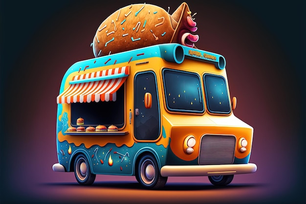 Photo colorful food truck illustration generative ai