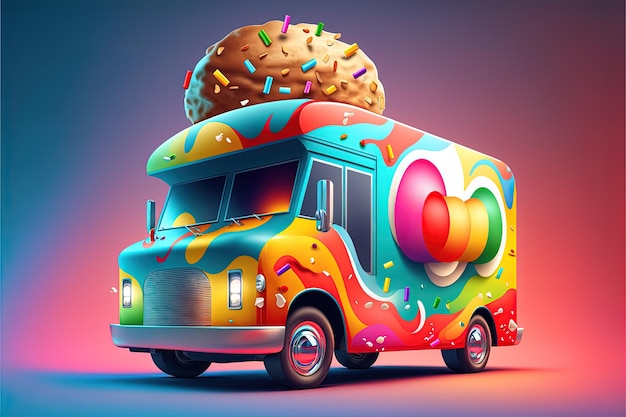 Colorful food truck illustration Generative Ai