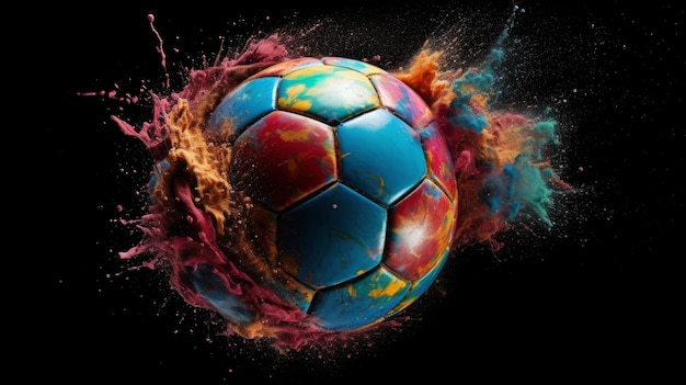 写真 カラフルな粉爆発生成aiを備えたカラフルなサッカー