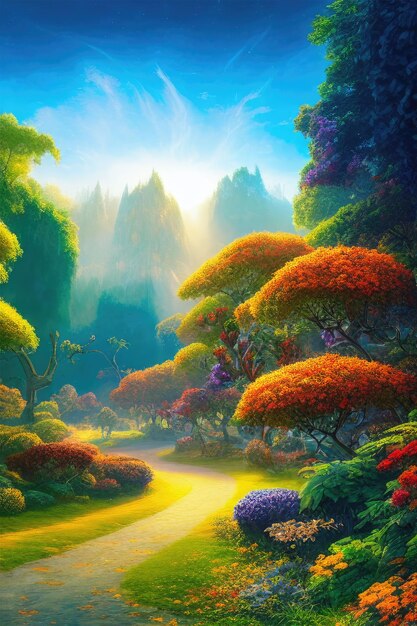 colorful forest landscape neon landscape