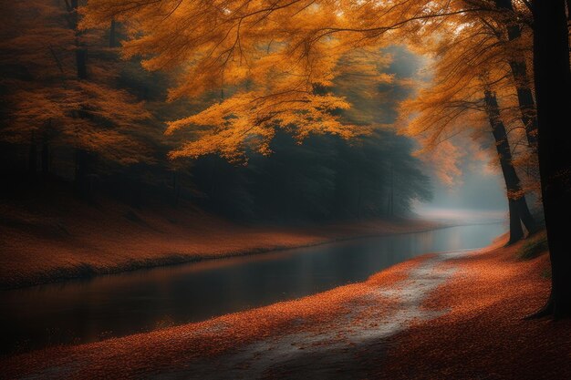 秋の木のある色とりどりの森 秋の樹のある色とりの森 森の中の秋