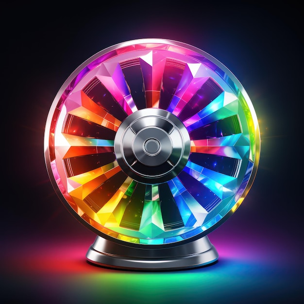 Colorful fortune wheel spinning with shining light background