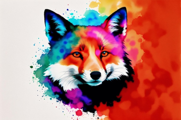 A colorful fox painting with a red fox head.