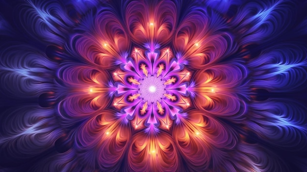 A colorful fractal design with a flower in the center.