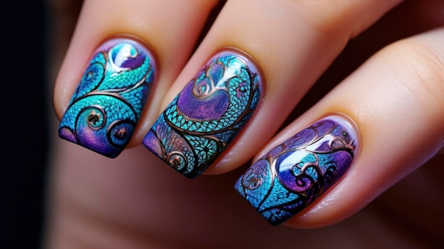 colorful fractal manicure nails