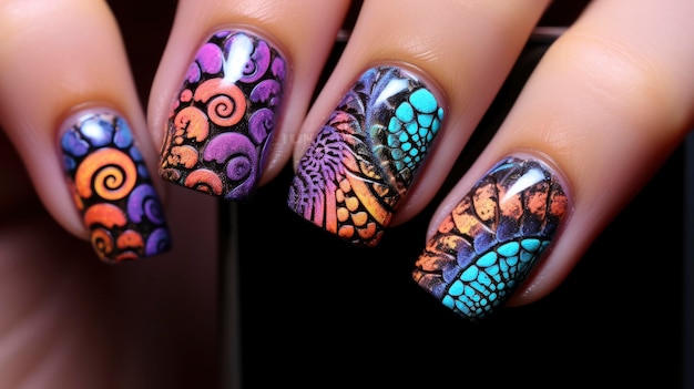 colorful fractal manicure nails