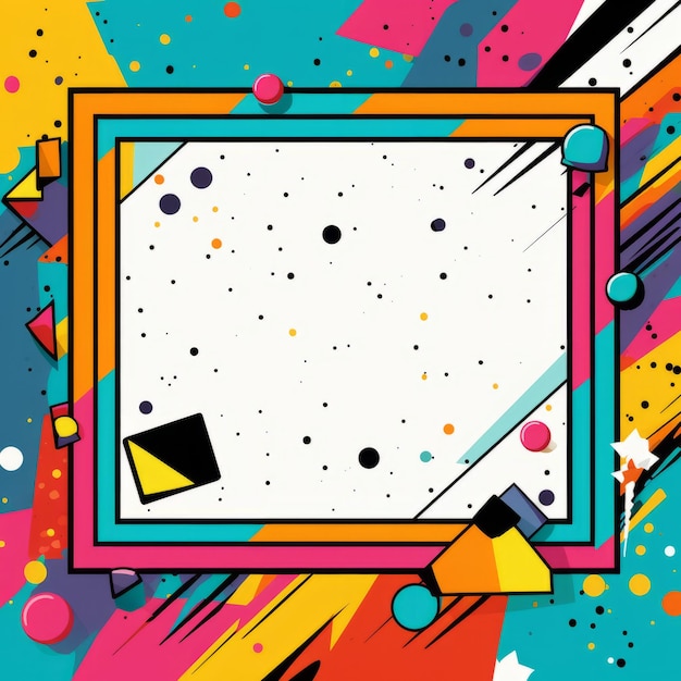 Photo colorful frame on a colorful background with dots and paint splatters