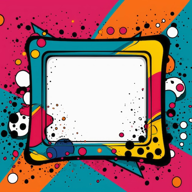 colorful frame on a colorful background with dots and paint splatters