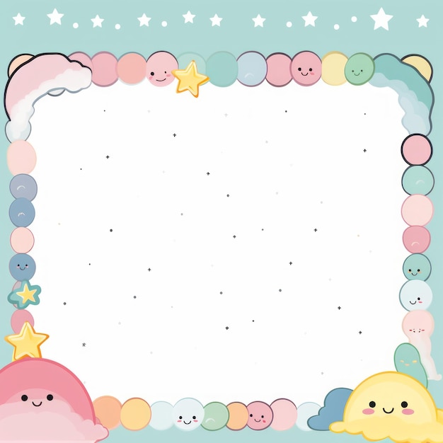 a colorful frame with clouds and stars on it