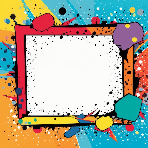 Photo a colorful frame with paint splatters on a colorful background