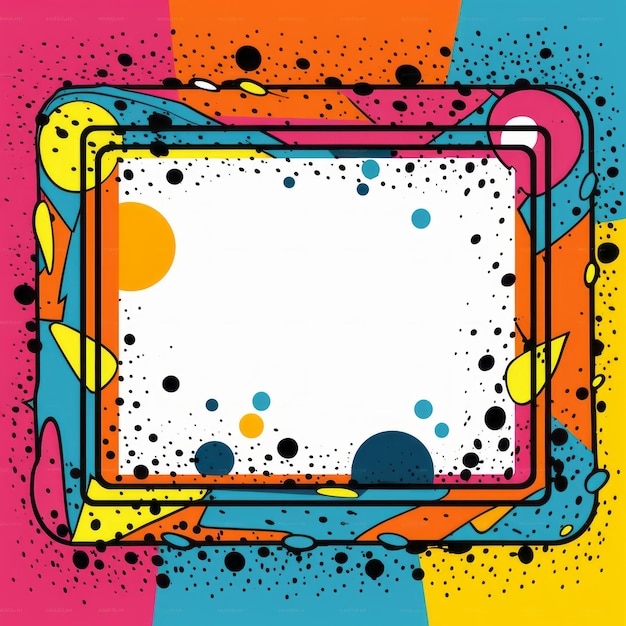 Photo colorful frame with paint splatters and dots on a colorful background