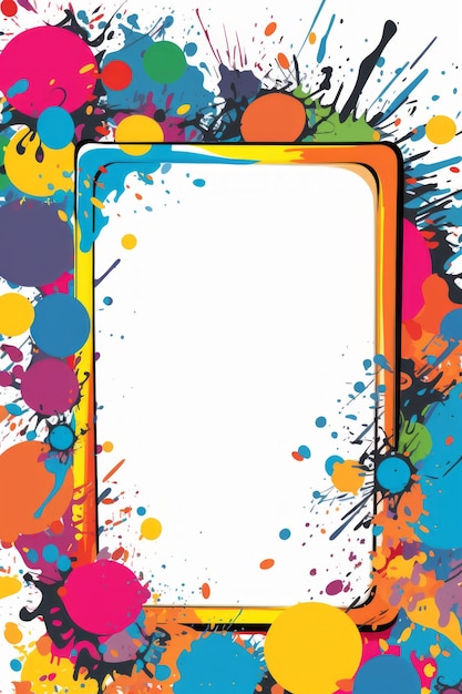 a colorful frame with paint splatters on a white background