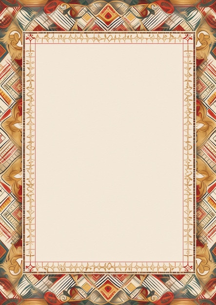 A colorful frame with a pattern of a desert and a white background.