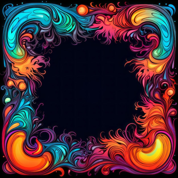 A colorful frame with swirls and swirls on a black background