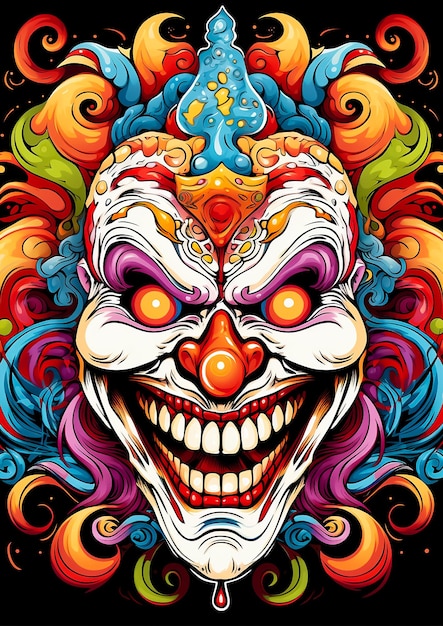 Colorful Freaky hollow monster face in scary smile in mandala art