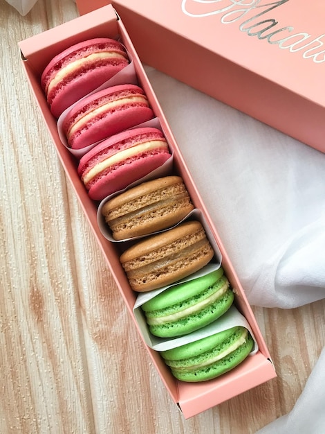 Colorful french Macaron in a box