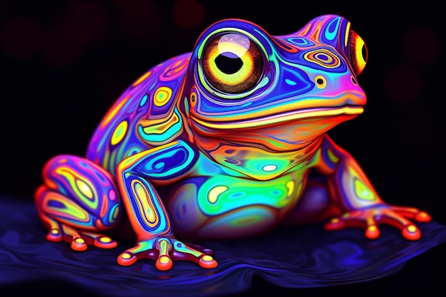 Colorful frog on a black background