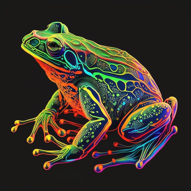 Colorful frog pattern sitting neon color wallpaper AI Generated Image