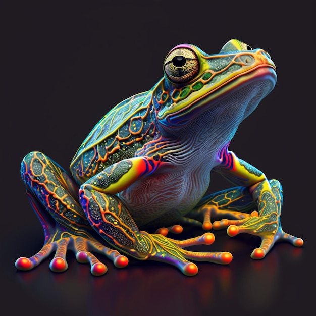 A colorful frog with a black background and a black background.