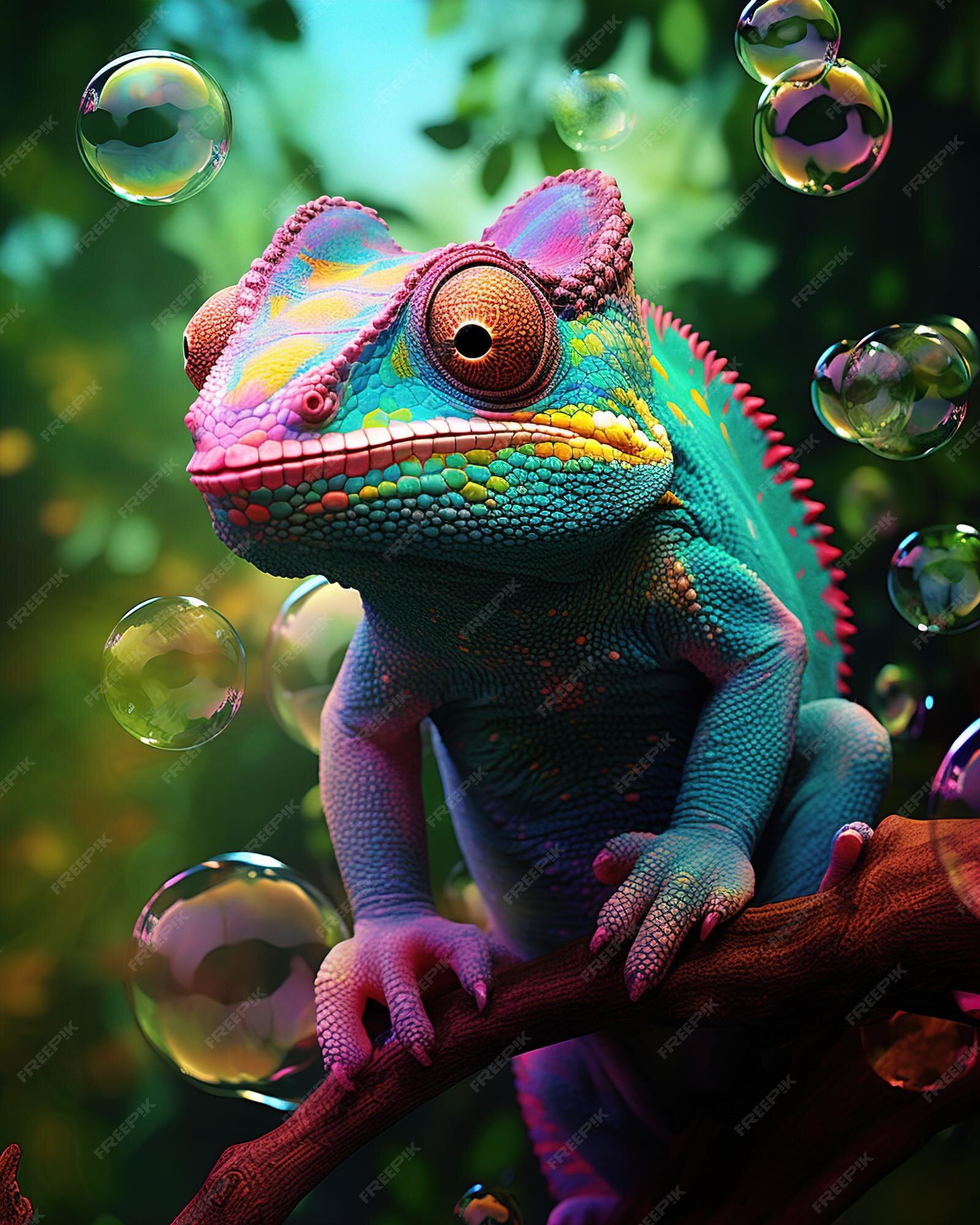 Premium AI Image | a colorful frog with a colorful face and a bubble in