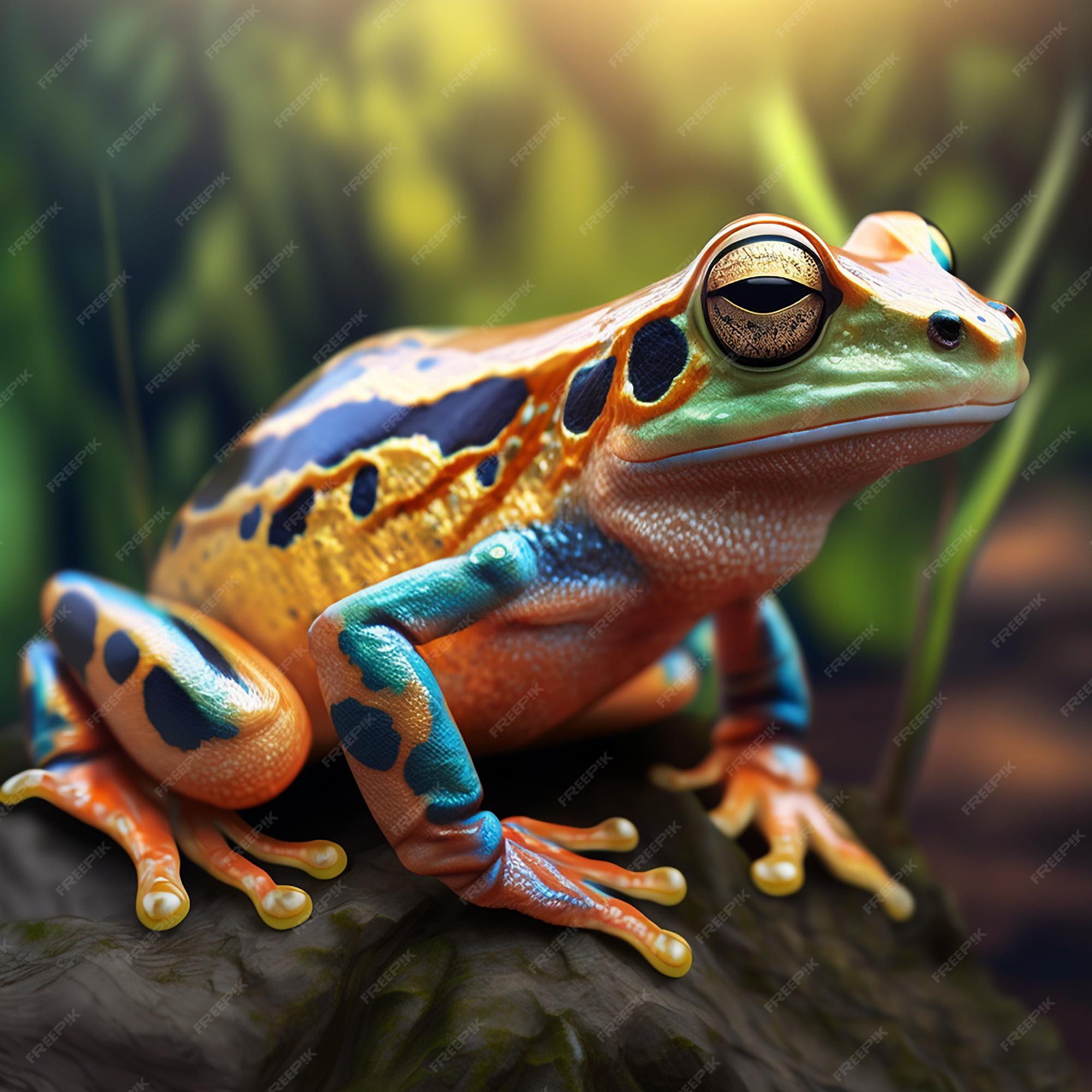 Premium Photo | Colorful frog with pattern sitting blurred background