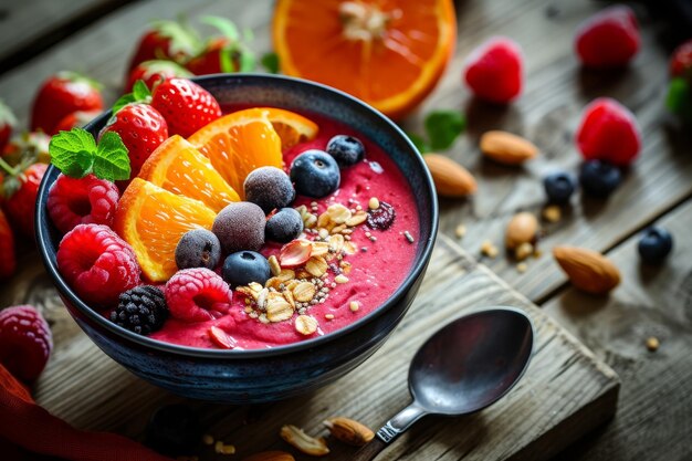 Colorful Fruit Bowl with Fresh Berries and Nuts