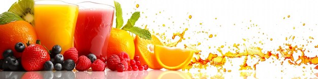 Photo a colorful fruit drink with a splash of orange juice