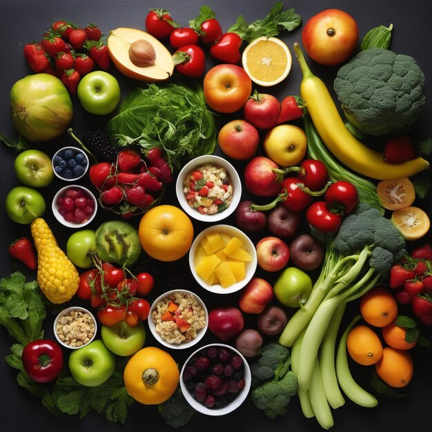 Colorful fruit feast fresh and healthy fruit variety on a table