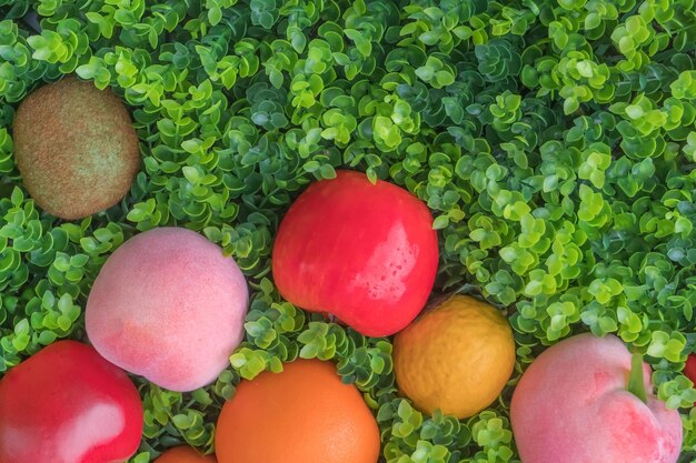 Foto frutta colorata sullo sfondo dell'erba verde