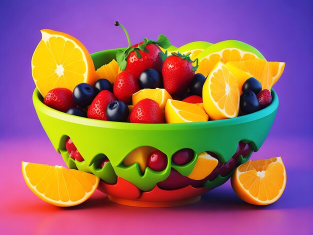 Colorful fruit is on a table with a bowl colorful background generative ai