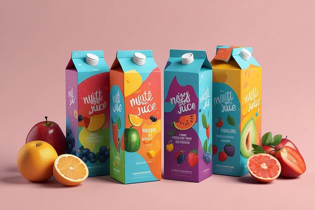 Photo colorful fruit juice carton mockup taste the rainbow