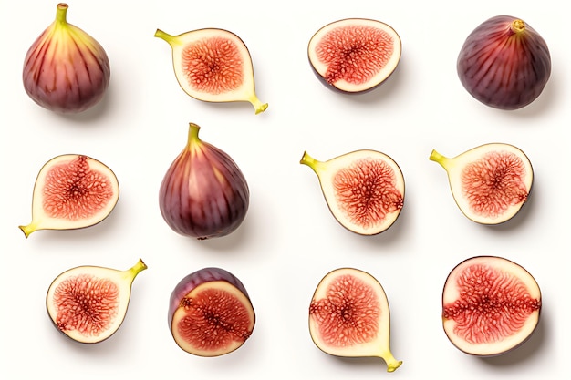 Colorful fruit pattern of fresh figs on white background top view
